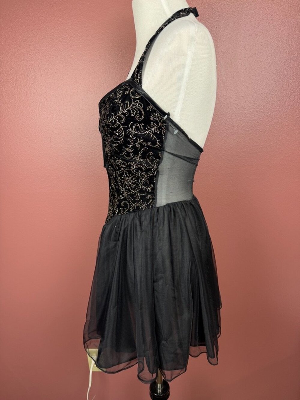 Vintage Frederick's of Hollywood Halter Mini Dress with Deep V-Neck Mesh Back - Picture 4 of 9